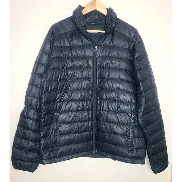 Marmot Men's Sz L 700 Fill Down Black Lightweight Full Zip Puffer Jacket - Picture 1 of 7